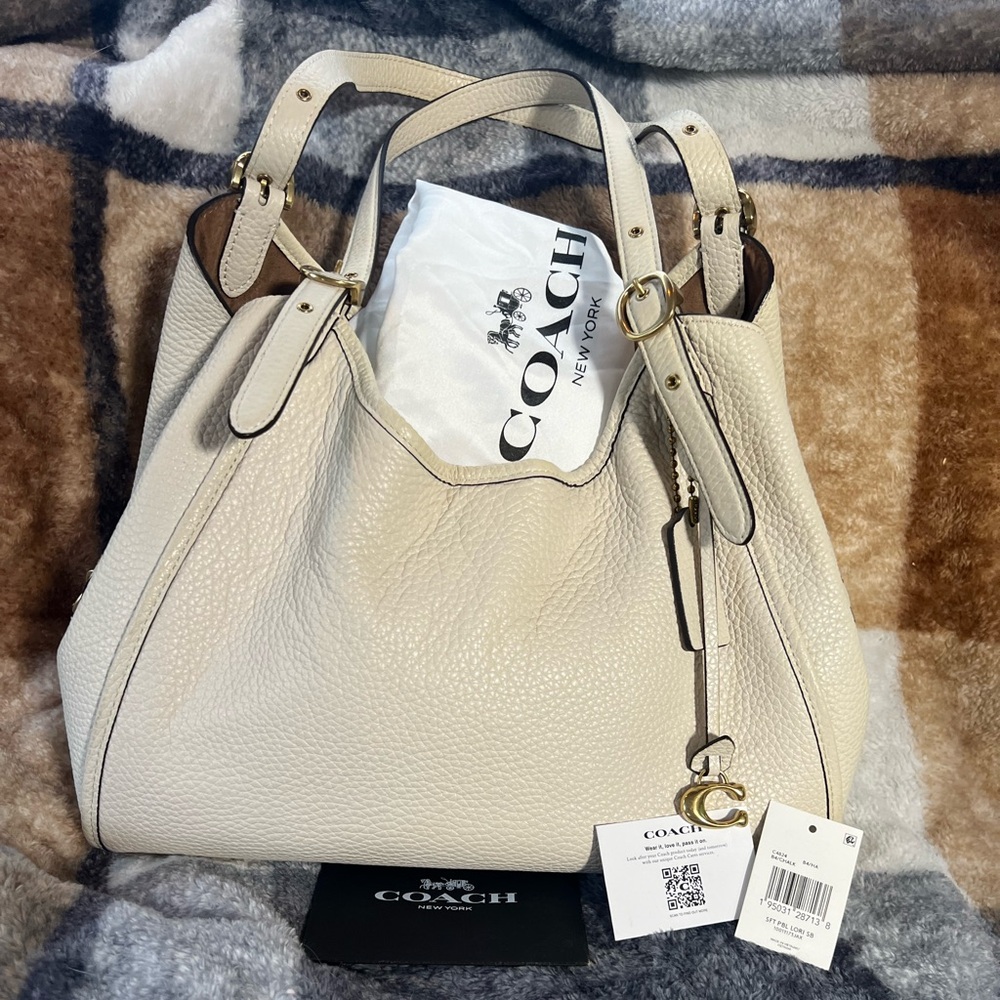 Coach Lori shoulder bag chalk pebbled leather with brown suede interior